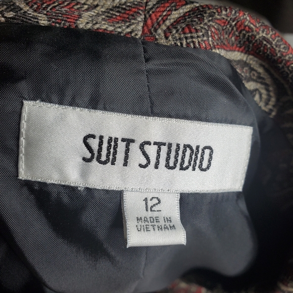 Suit Studio || Blazer & Skirt Set Red & Tan - Size 12 - Picture 7 of 13